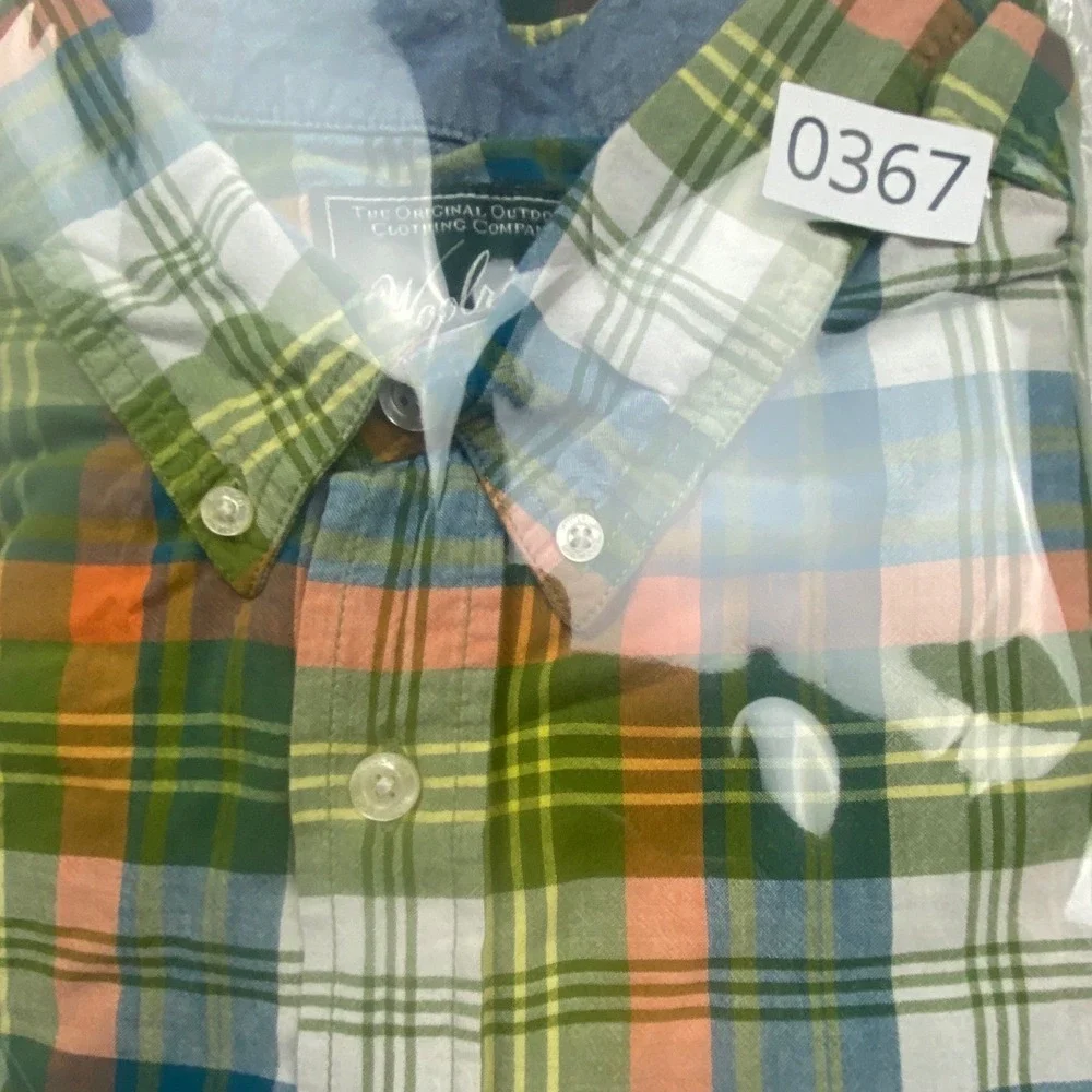 Woolrich Mens XXL Plaid Short Sleeve Button Down Shirt Green Orange Cotton
